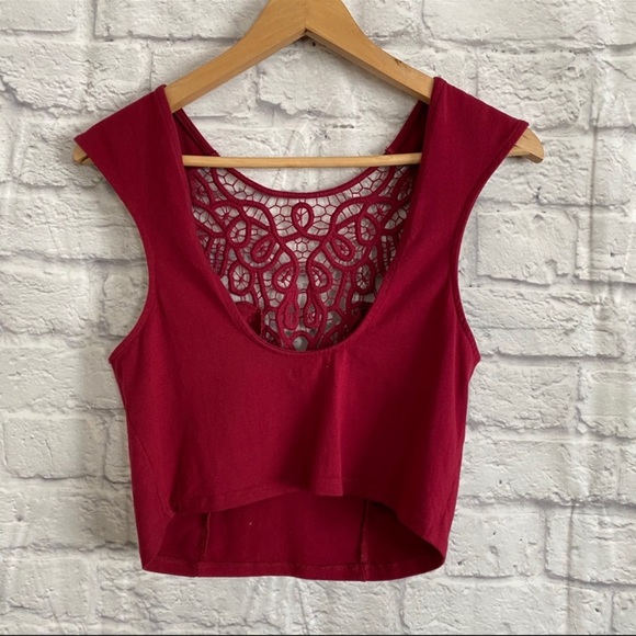 FREE PEOPLE Dark Red Crochet Crop Top - Picture 3 of 6
